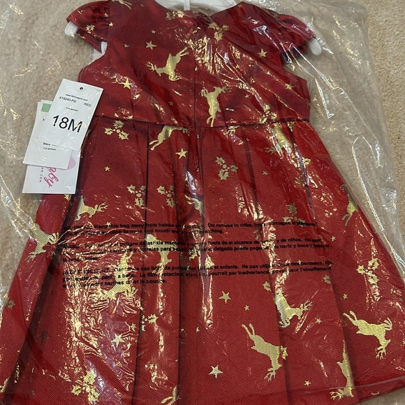 18 month girl fancy Christmas dress reindeer Holly leaves new NWT foil - Picture 4 of 4